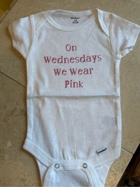 Gerber White Baby Onesie with Pink Script Text